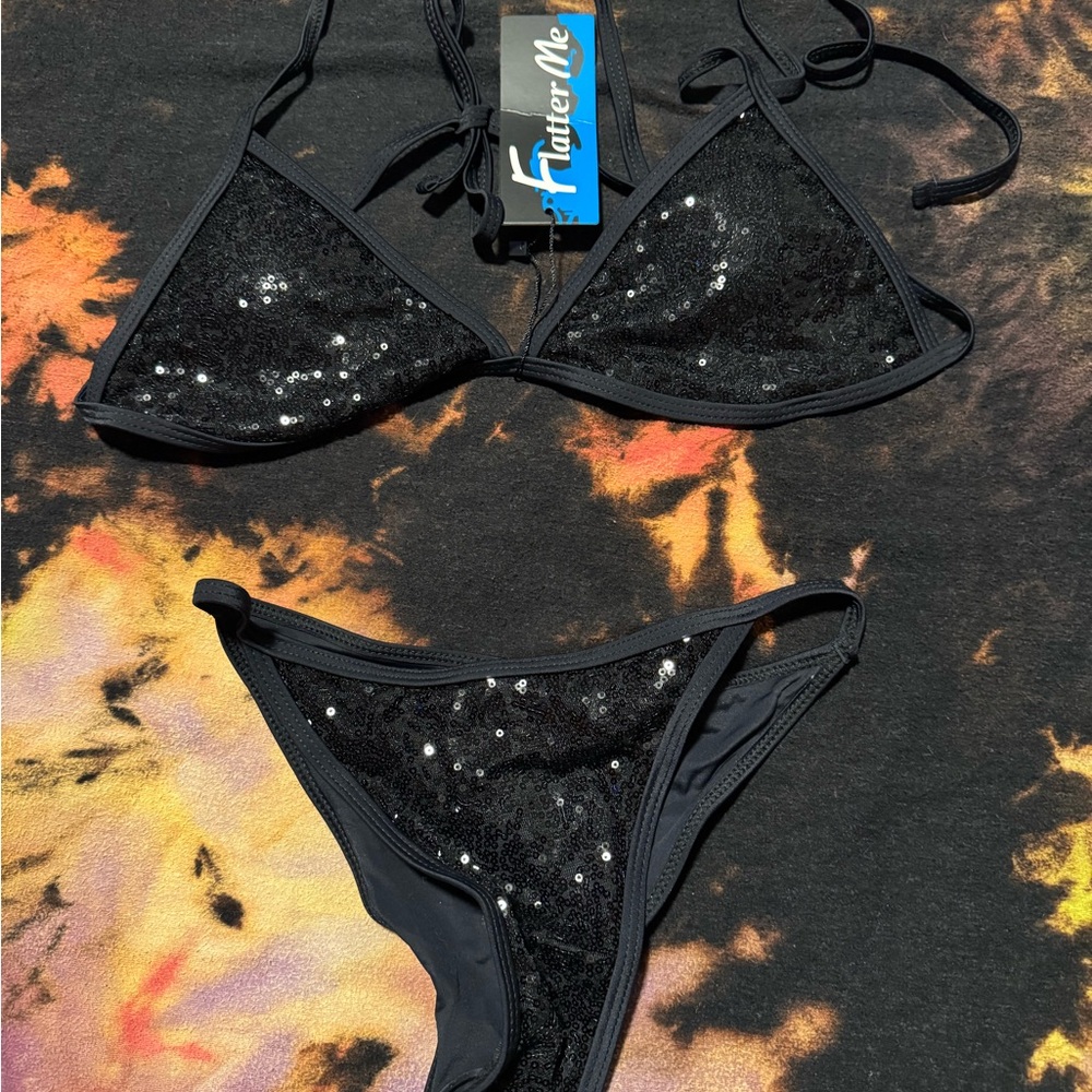 Black Sequin Bikini Set